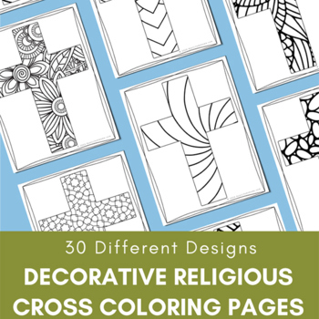 Preview of Religious Cross Coloring Pages (30 Different Designs) - High Resolution Version