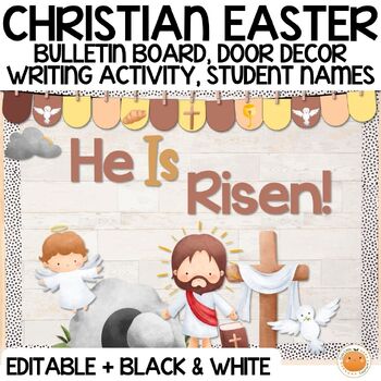 Preview of Religious Easter Bulletin Board & Door Decor, Posters, Writing Activity,Editable