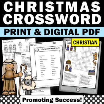 Preview of Christian Christmas Crossword Puzzle Religious Christmas Activities Bible Lesson