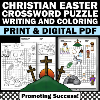 Preview of Easter Religious Holiday Crossword Puzzle Coloring Sheets Writing Prompts Pages