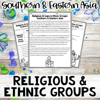 Preview of Religious & Ethnic Groups in Southern & Eastern Asia Reading Packet (SS7G12a)GSE