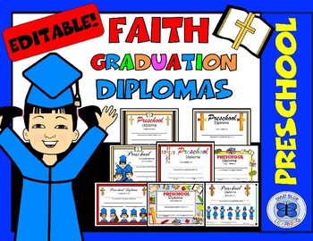Preview of Religious Preschool Diploma Certificates - Class Pack - Editable
