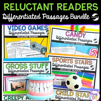 Preview of Reluctant Readers Lexile Differentiated Reading Comprehension Passages Bundle