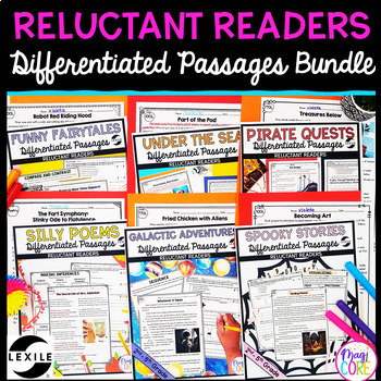 Preview of Reluctant Readers Lexile Leveled Fiction Reading Comprehension Passages Bundle