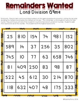 remainders wanted long division game by deanna perry tpt