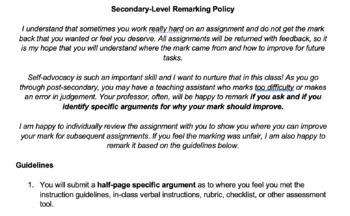 Preview of Remarking Policy for High School Secondary School