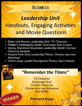 Preview of Remember The Titans - A Management & Leadership Unit. Activity with each topic!