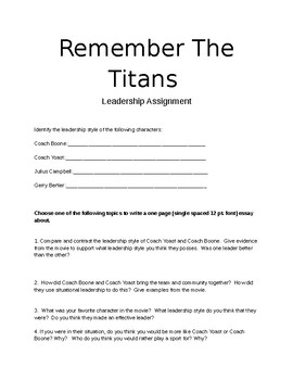 Preview of Remember The Titans Leadership Assignment