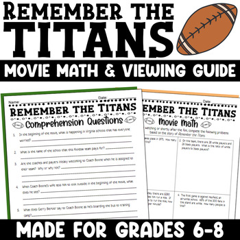 Preview of Remember the Titans Movie Math and Viewing Guide for Middle School