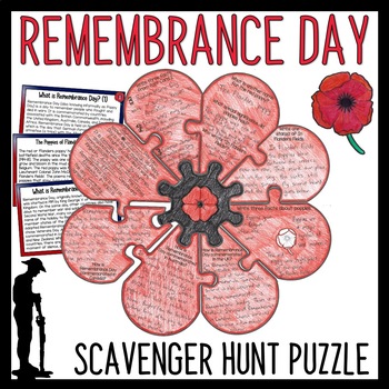 Preview of Remembrance Day Activities | Scavenger Hunt Reading Comprehension Activities