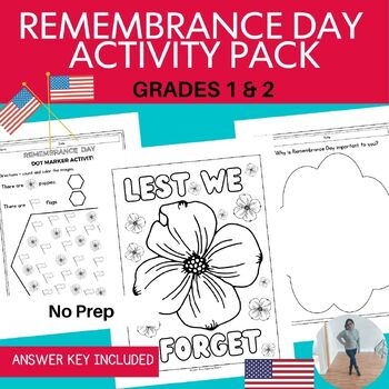 Preview of Remembrance Day Activities for Grades 1 and 2, Writing, Coloring, Drawing & More