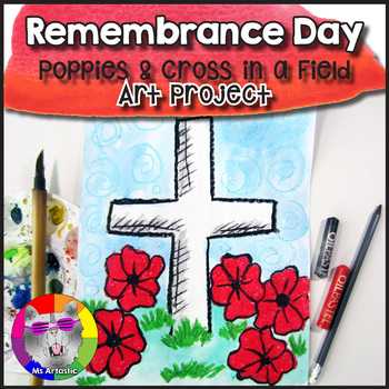 Preview of Remembrance Day Art Lesson, Poppies in a Field Art Project Activity