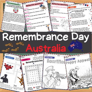 Preview of Remembrance Day Australia Activity Pack - Reading Comprehension, Poem Word Sea..
