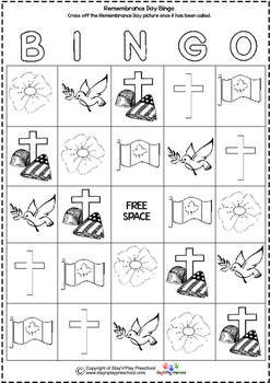 Remembrance Day Bingo by Stay'n'Play Preschool | TPT