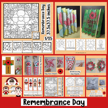 Preview of Remembrance Day Canada Activities Coloring Craft Writing Bulletin Board Poppy