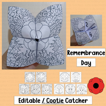 Preview of Remembrance Day Canada Activities Cooties Catcher Writing Game Coloring