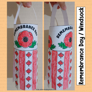 Preview of Remembrance Day Canada Coloring Art Activities Windsock Craft Poppy Project