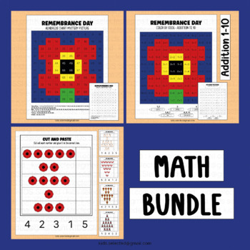 Preview of Remembrance Day Canada Math Hundreds Chart Mystery Picture Counting 1-5 Cut Pack
