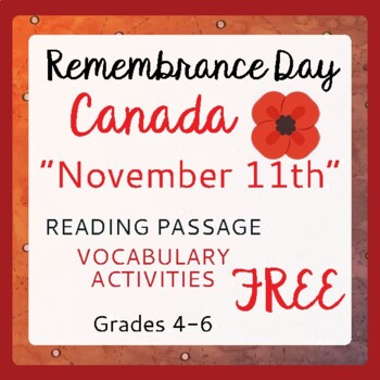 Preview of REMEMBRANCE DAY Canada November 11th Text, Activities FREE RESOURCE Print, Easel