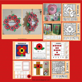 Preview of Remembrance Day Canada Pop Art Coloring Poppy Collaborative Poster Memorial Math