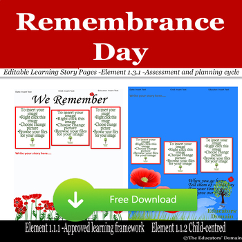 Preview of Remembrance Day Editable Learning Story Templates