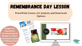 Preview of Remembrance Day PowerPoint Lesson and Homework Options