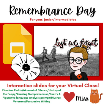 Preview of Remembrance Day - REMOTE: VIRTUAL CLASSROOM - Paperless - DIGITAL - Interactive 
