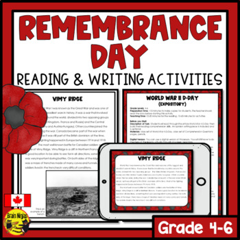 Preview of Remembrance Day Canada | Reading and Writing Activities