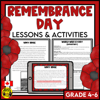 Preview of Remembrance Day Canada | Reading and Writing Activities