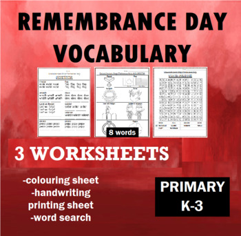 Preview of Remembrance Day Vocabulary Worksheets - PRIMARY