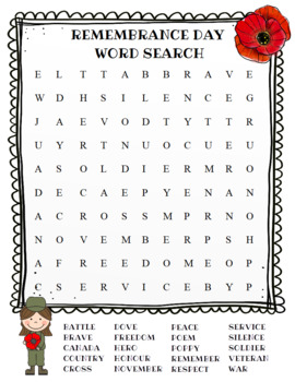 remembrance day word search free teaching resources tpt