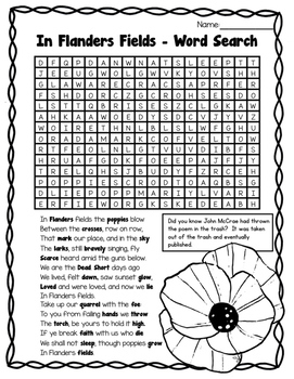 remembrance day wordsearches in flanders fields why