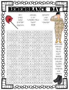 remembrance day word search puzzle by amy the teacher tpt