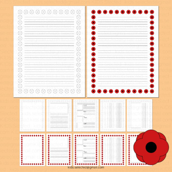 Preview of Remembrance Day Writing Activities Poppy Handwriting Practice Paper Memorial Set