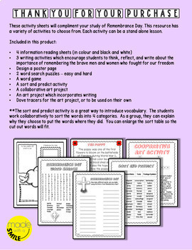 Remembrance Day in Canada Activity Sheets by Made With A Smile | TpT