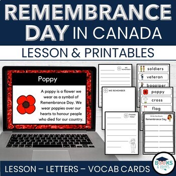 Preview of Remembrance Day in Canada Lesson, Letter Writing Activity, Vocabulary Cards