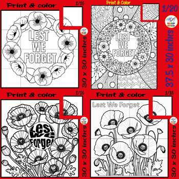 Preview of Remembrance Poppy Wreath: Anzac Day Collaborative Coloring Poster Bundle Crafts