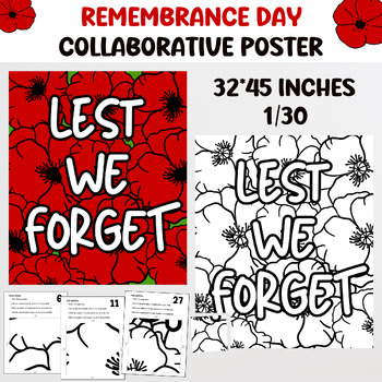 Preview of Anzac day Art project, Remembrance day collaborative poster, Coloring sheets