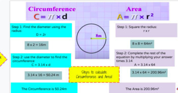 Preview of Reminder Notes for finding Circumference and Area: Digital