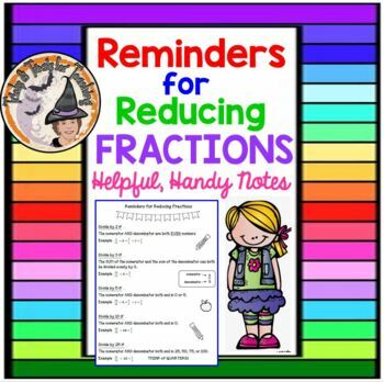 Preview of Reducing Fractions Notes Reminders to Simplify