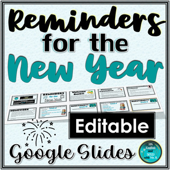 Preview of Reminders for the New Year & Rules Review for MS or HS Class | Editable 