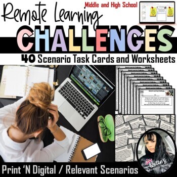 Preview of Remote Learning Challenges Scenario Task Cards and Worksheets (Print/Digital)