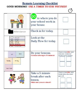 Preview of Daily Checklist - WITH PICTURES! For DISTANCE LEARNING