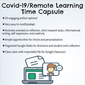 Preview of Remote Learning/Covid-19 Digital Time Capsule Project with Menu of 20 Artifacts