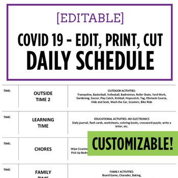 Preview of Remote Learning - Daily Schedule for Parents/Kids - Edit, Print & CutOut Project