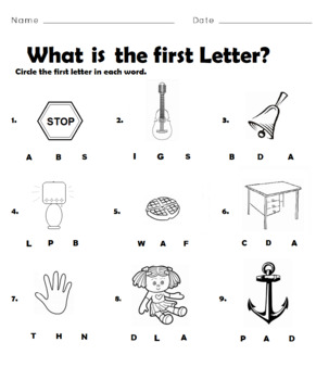 Preview of Remote Learning Phonics Pack 5 Worksheets Find the First Letter