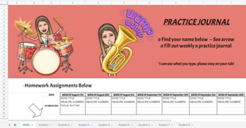 Preview of Remote Learning Practice Journal for Band