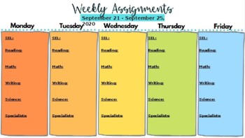Preview of Distance Learning Weekly Assignments Template