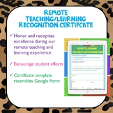 Remote Teaching/Learning Recognition Certificate