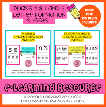 Preview of Remote learning Letter Formation Sheets ( Phase 2 , 3 , 4 and 5 sounds )